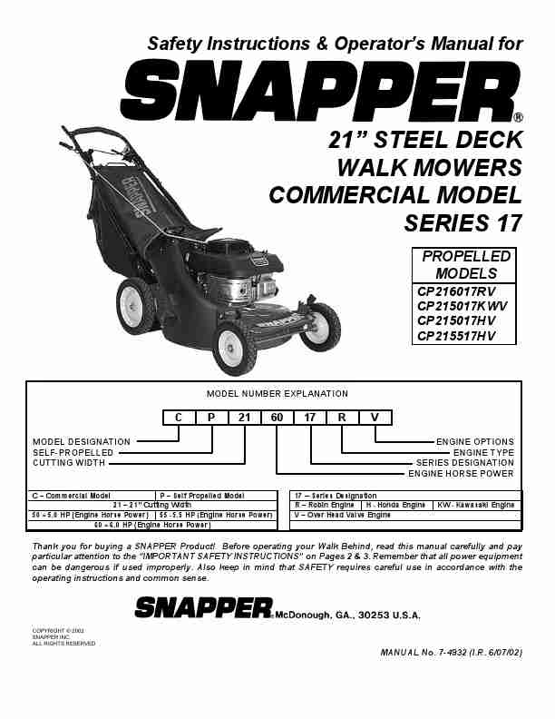 Snapper Lawn Mower CP216017RV, CP215017KWV, CP215017HV, CP215017HV-page_pdf